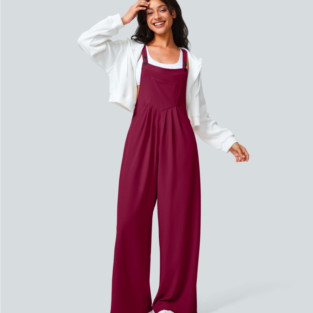HALARA Red Sleeveless Jumpsuit with Wide-Leg Pants and Square Neckline